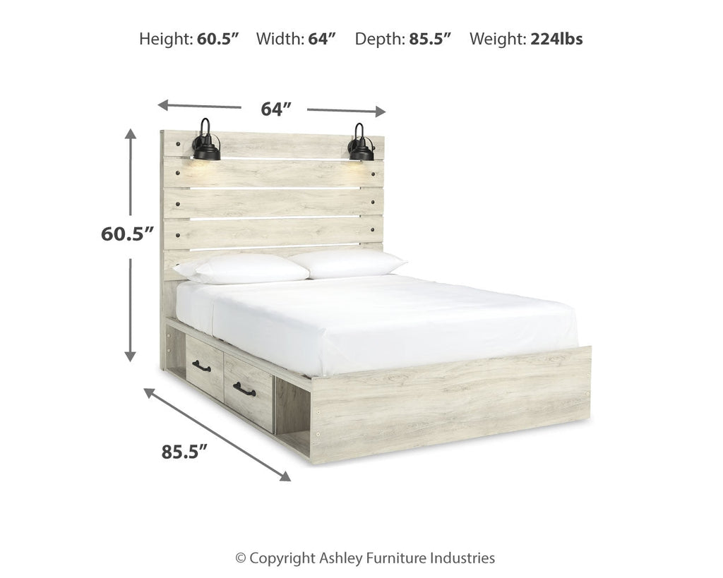 Cambeck Whitewash Queen Panel Storage Bed and 2 Nightstands