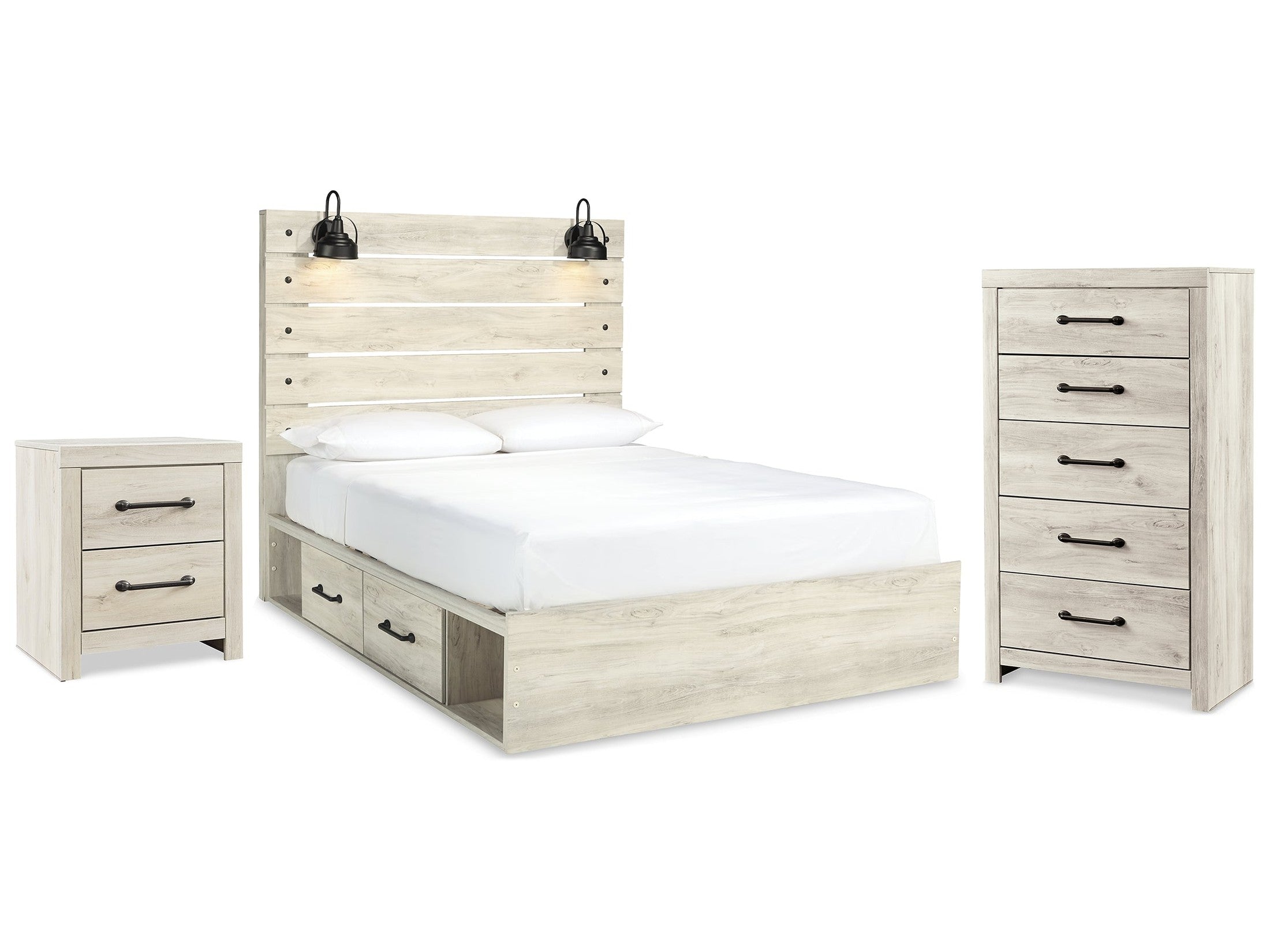 Cambeck Whitewash Queen Storage Bedroom Set with Chest and Nightstand
