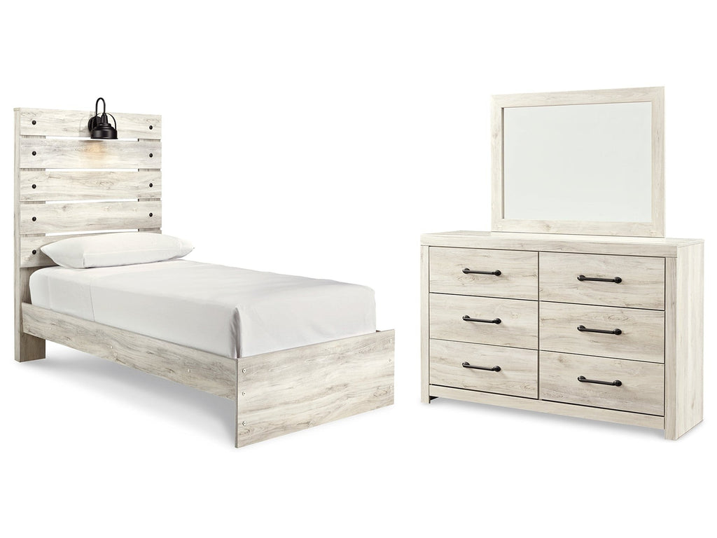 Cambeck Whitewash Twin Panel Bed, Dresser and Mirror