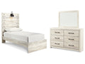 Cambeck Whitewash Twin Panel Bed, Dresser and Mirror