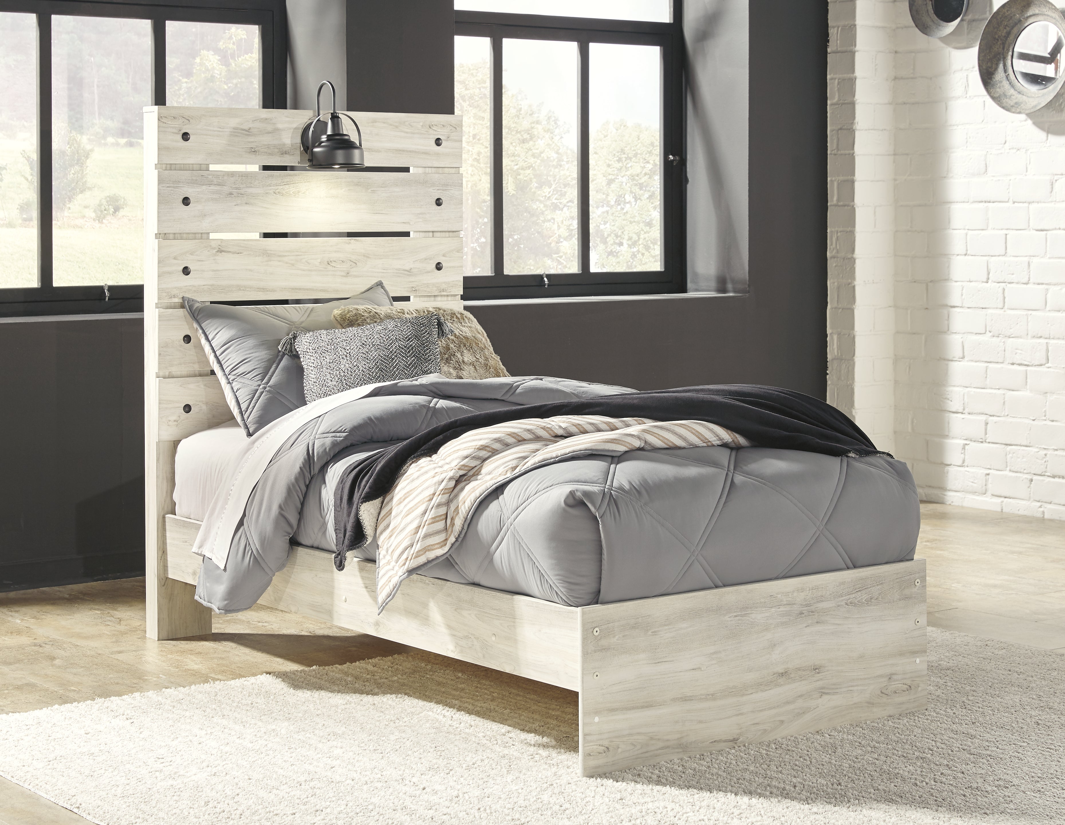 Cambeck Whitewash Twin Panel Bed, Dresser and Mirror
