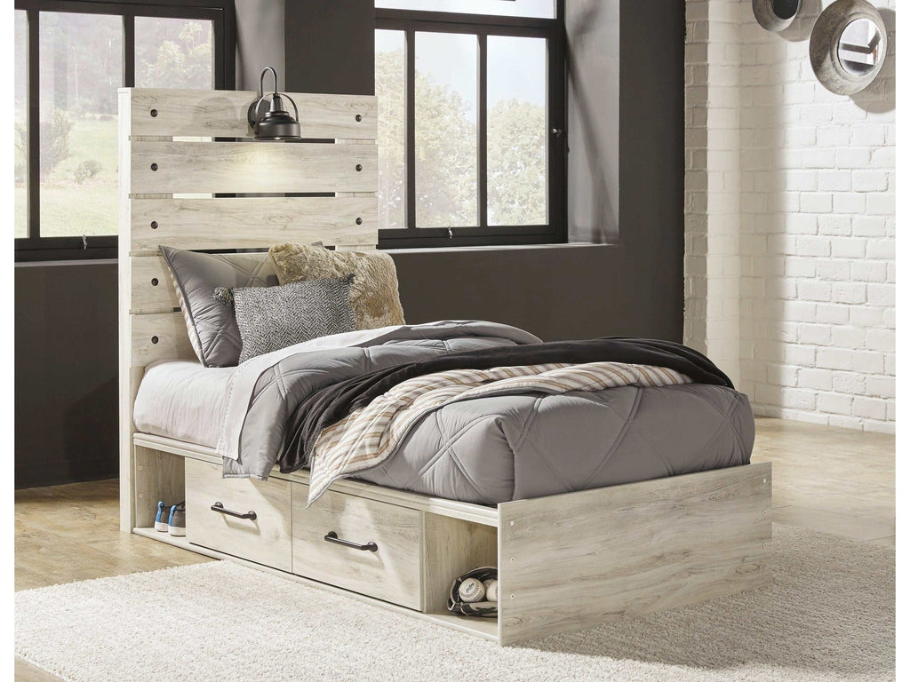 Cambeck Whitewash Twin Panel Bed w/ 2 Storage Drawers