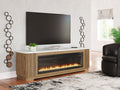 Camdill Light Brown 80" TV Stand with Electric Fireplace