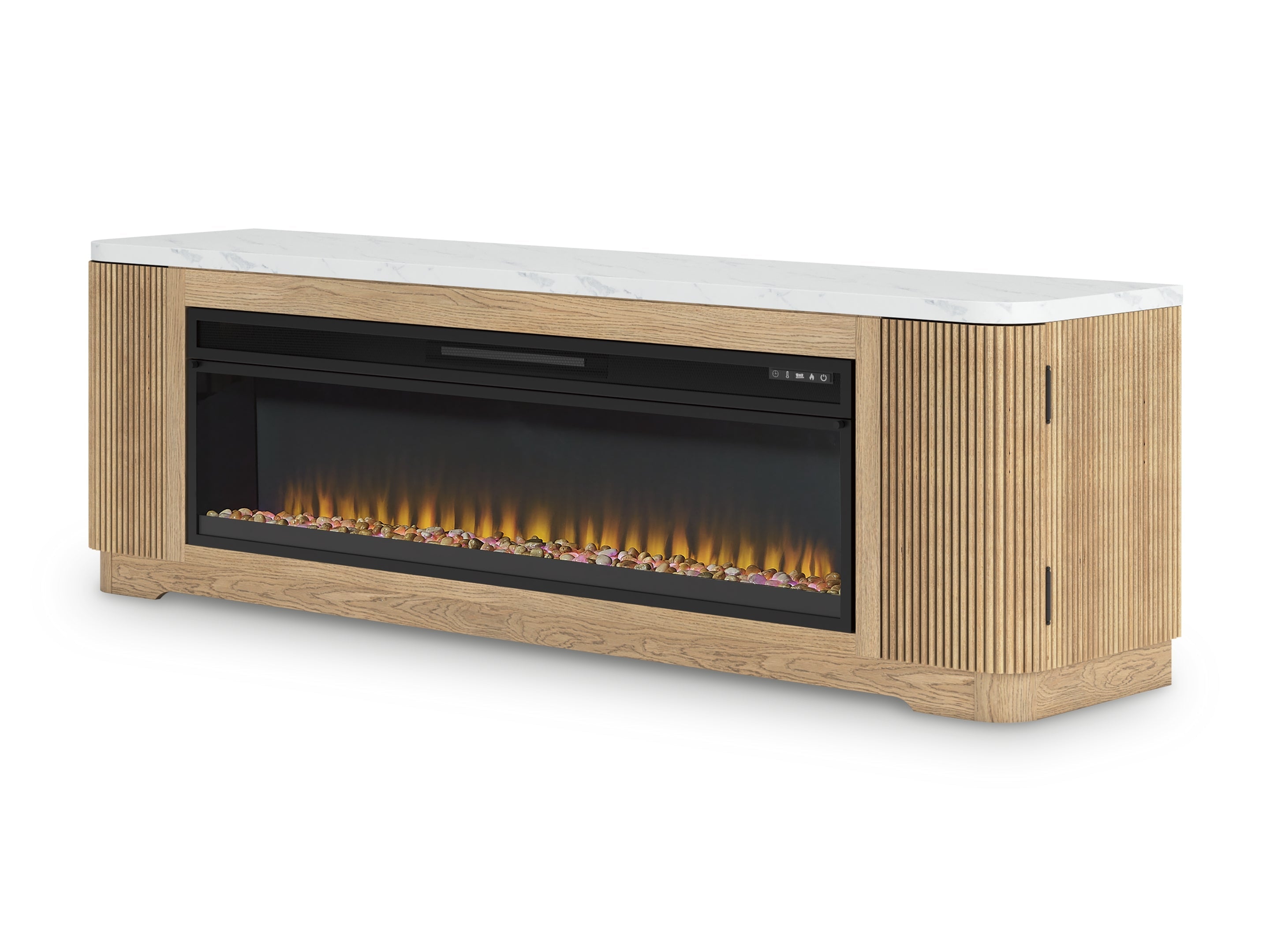 Camdill Light Brown 80" TV Stand with Electric Fireplace