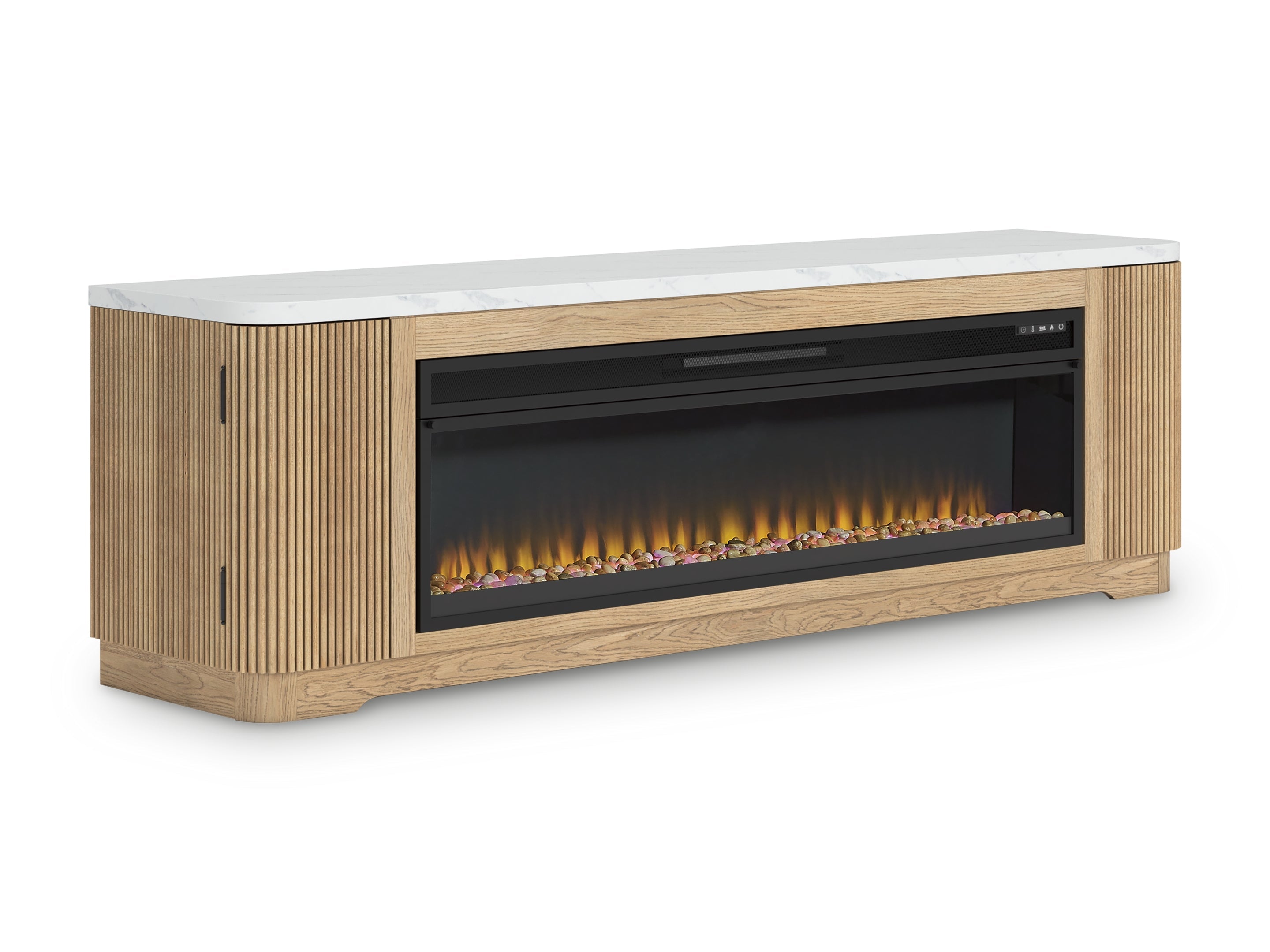 Camdill Light Brown 80" TV Stand with Electric Fireplace