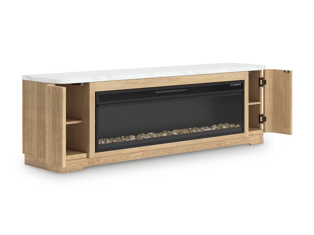 Camdill Light Brown 80" TV Stand with Electric Fireplace
