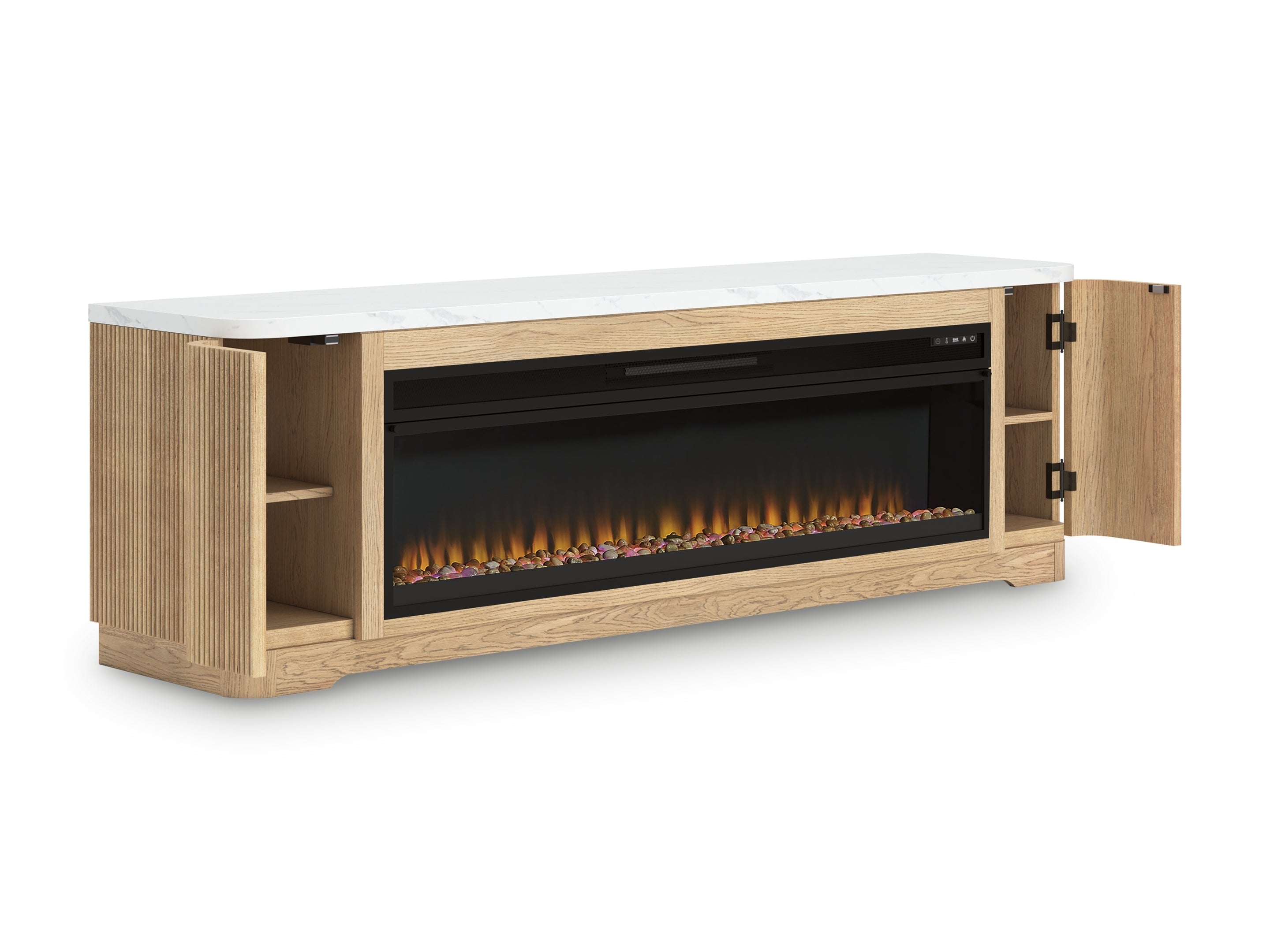 Camdill Light Brown 80" TV Stand with Electric Fireplace