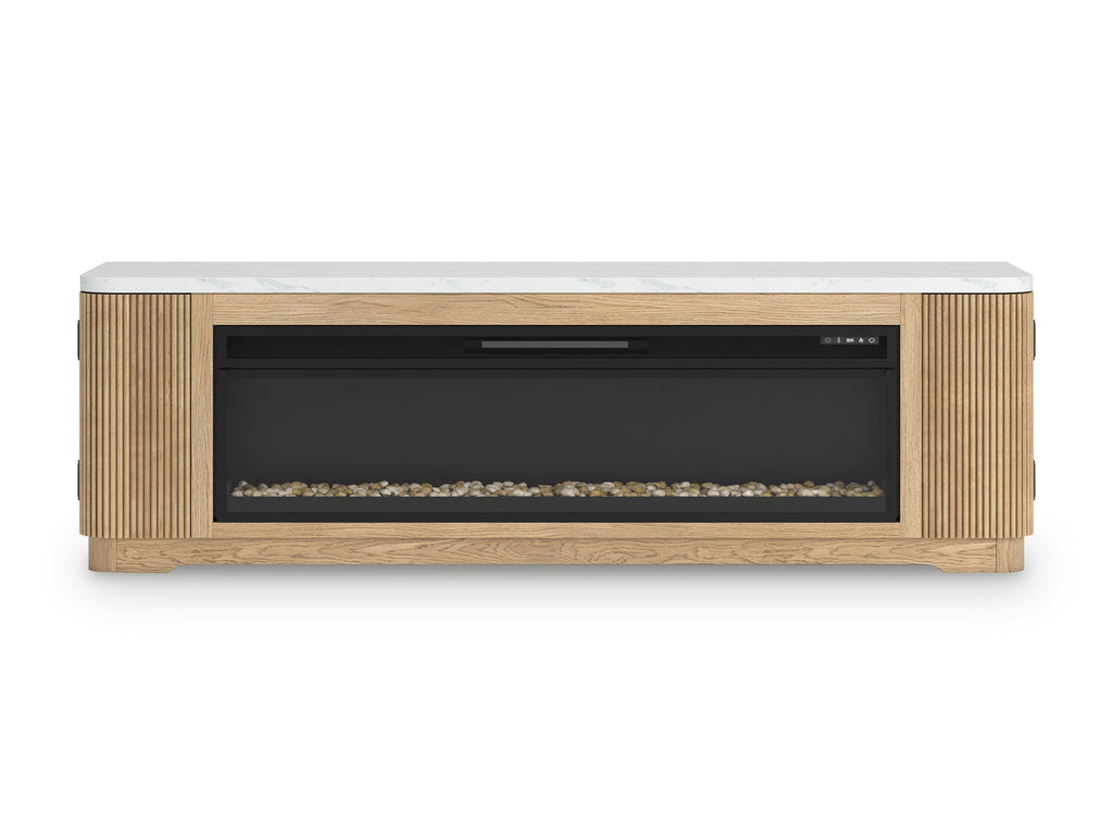 Camdill Light Brown 80" TV Stand with Electric Fireplace