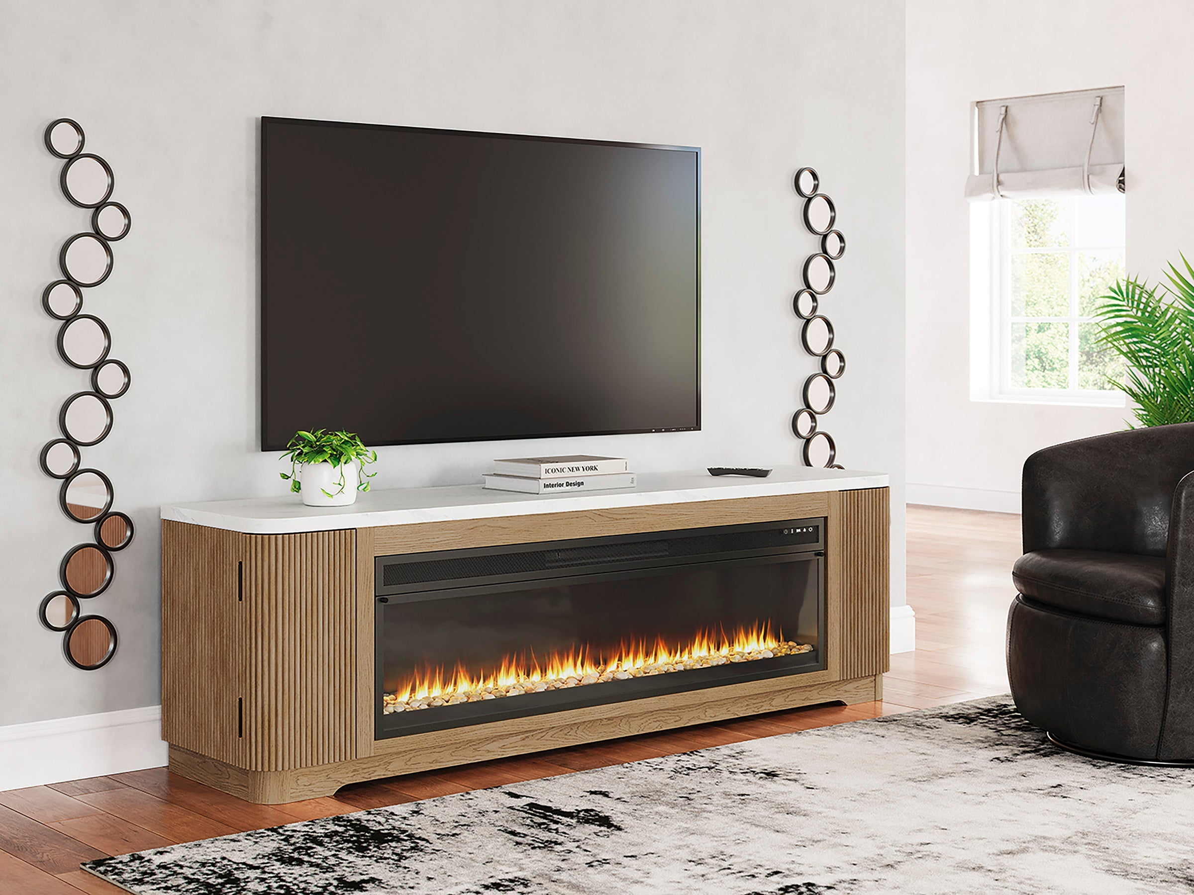 Camdill Light Brown XL TV Stand w/Fireplace Option