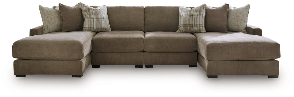 Camellia-Court Coffee 4-Piece Double Chaise Sectional