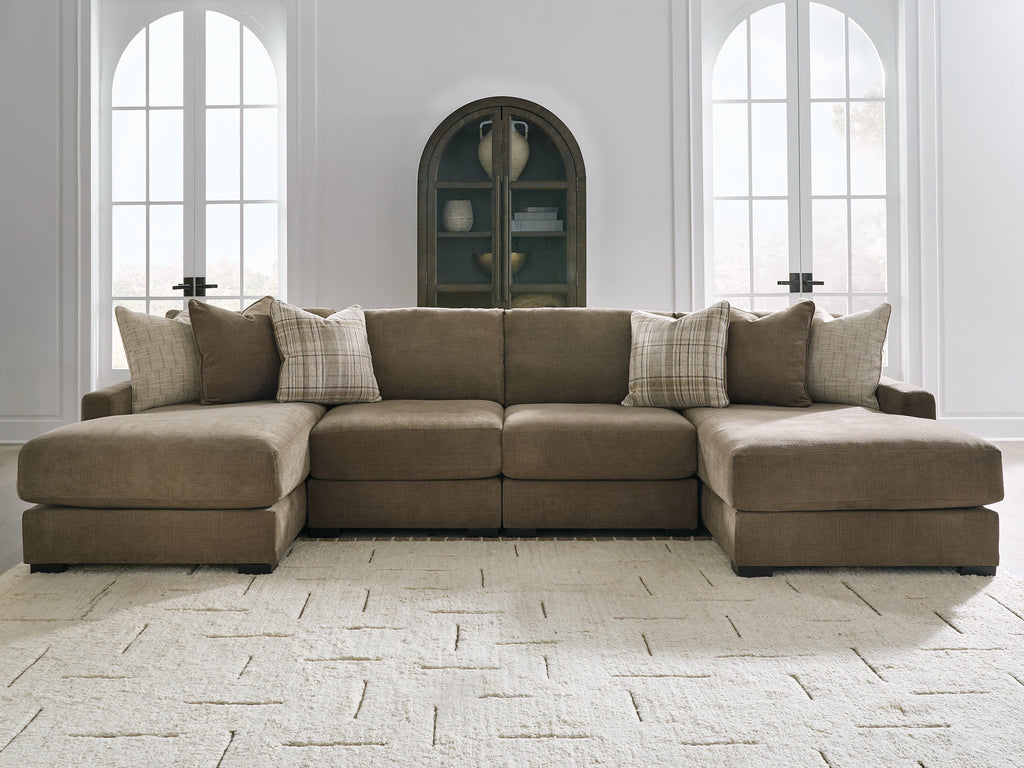 Camellia-Court Coffee 4-Piece Double Chaise Sectional
