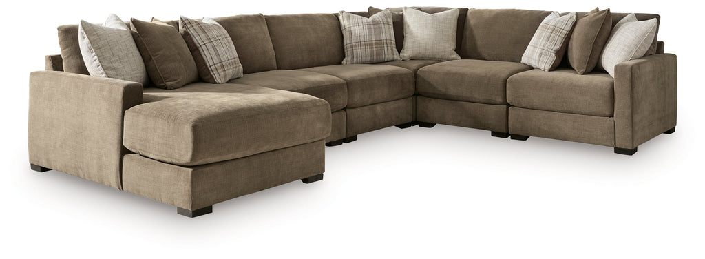 Camellia-Court Coffee 6-Piece Sectional with Chaise