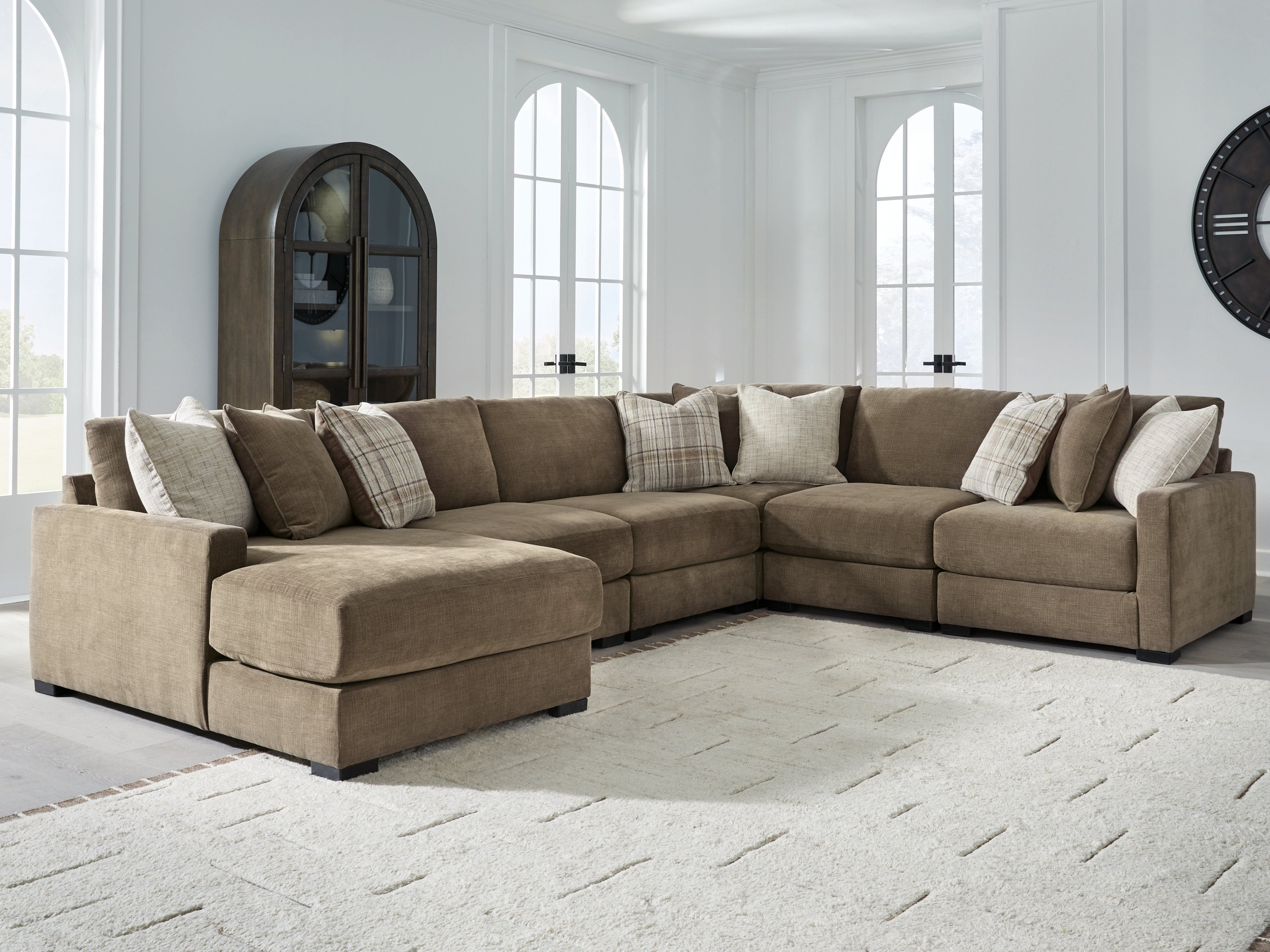 Camellia-Court Coffee 6-Piece Sectional with Chaise