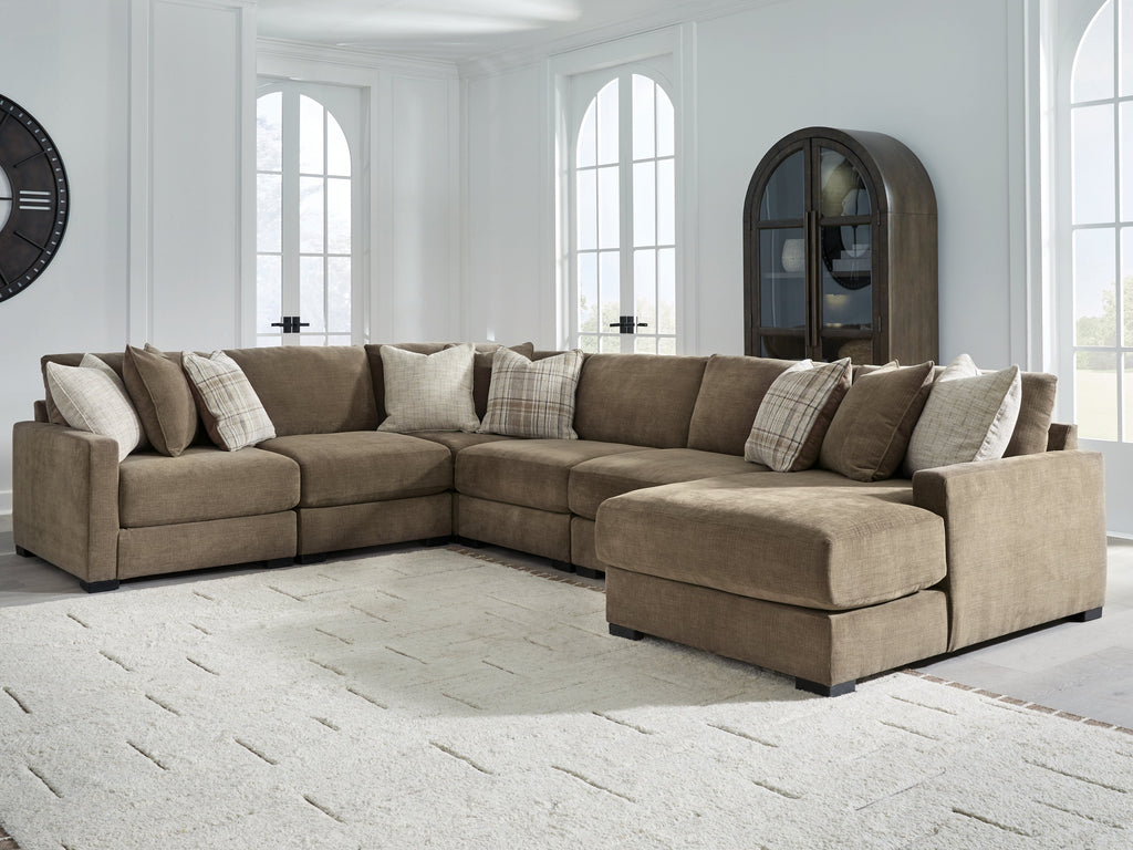 Camellia-Court Coffee 6-Piece Sectional with Chaise