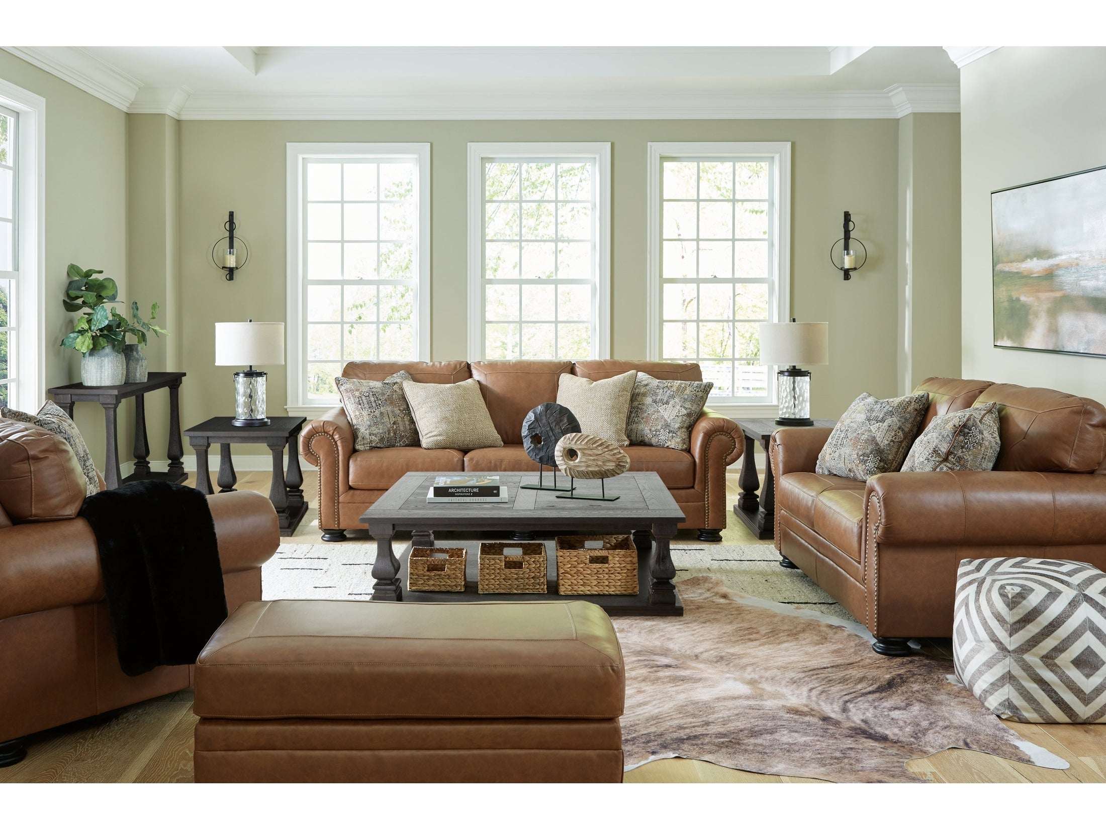 Carianna Caramel Sofa, Loveseat, Chair and Ottoman