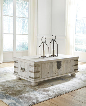 Carynhurst White Wash Gray Lift Top Coffee Table