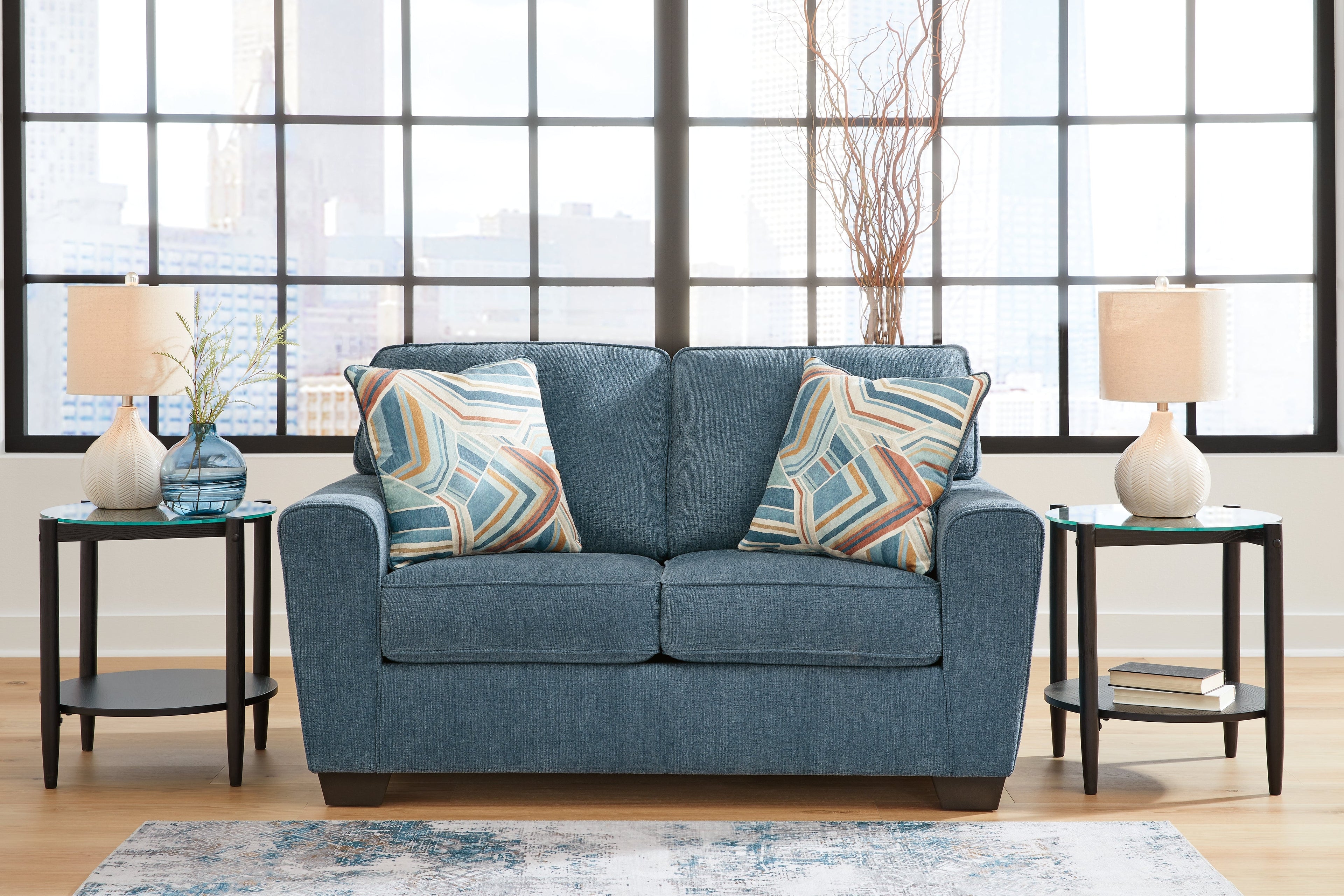 Cashton Blue Queen Sofa Sleeper & Loveseat