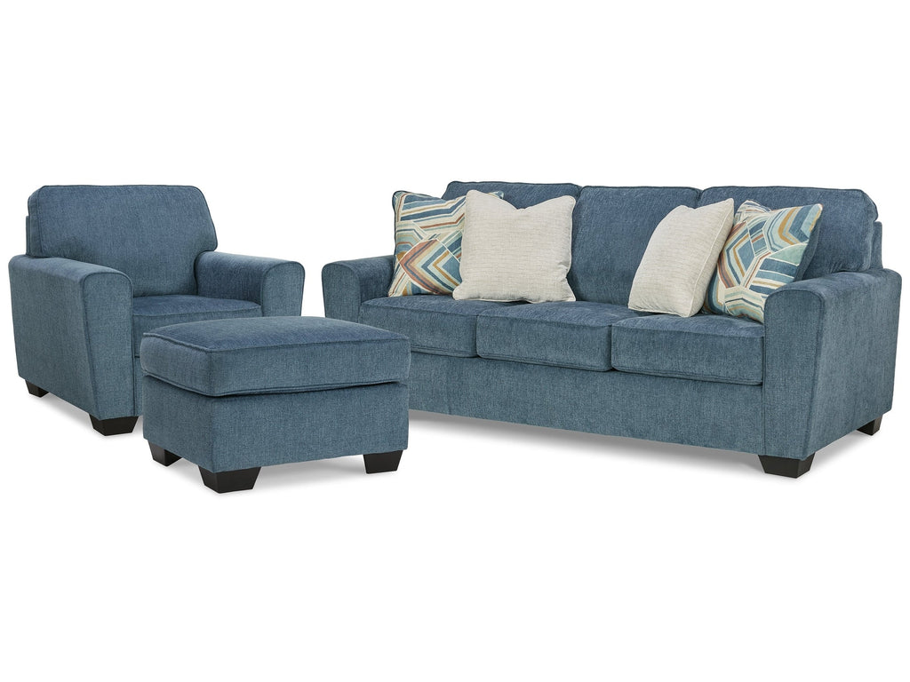 Cashton Blue Sofa, Chair and Ottoman