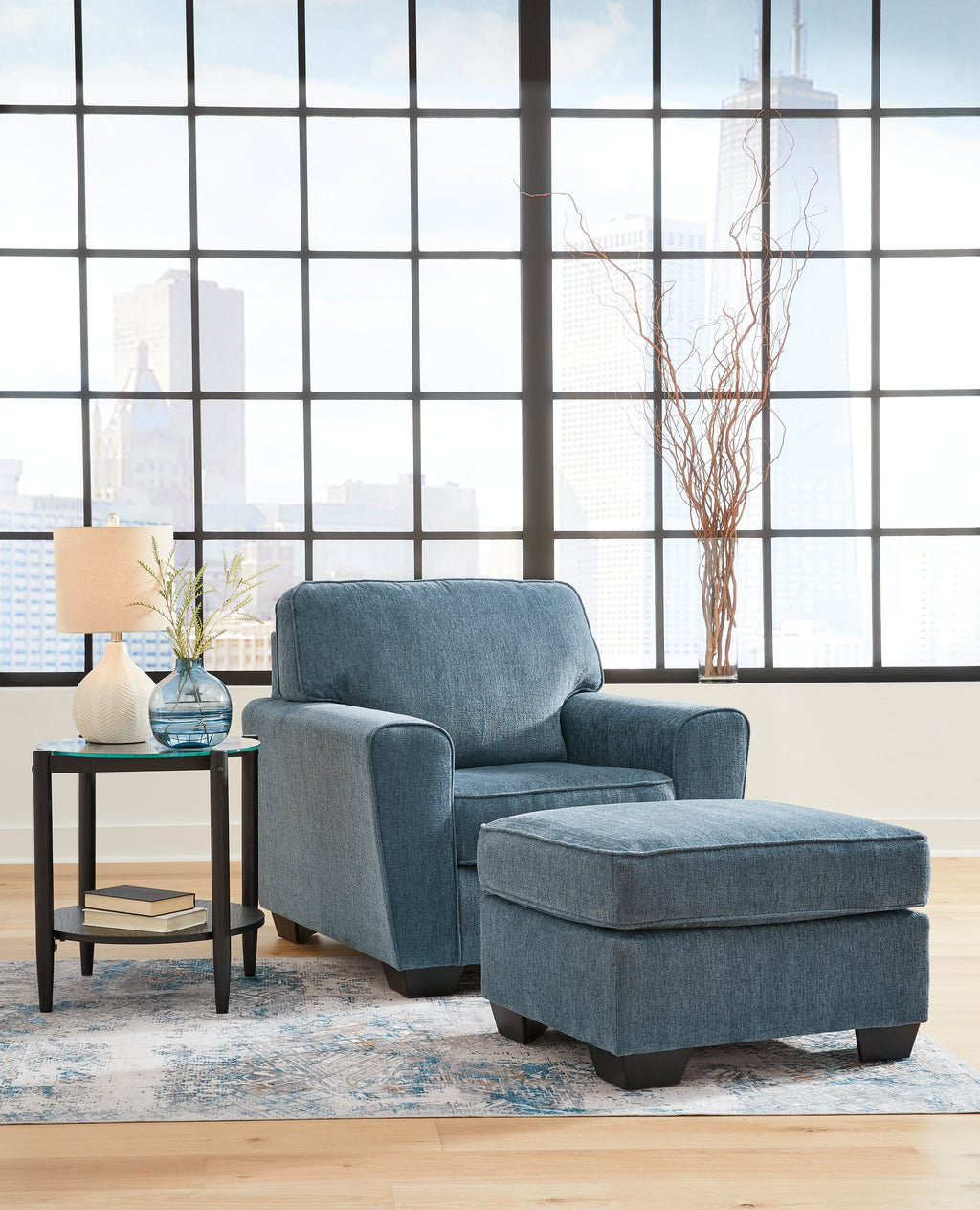 Cashton Blue Sofa, Chair and Ottoman