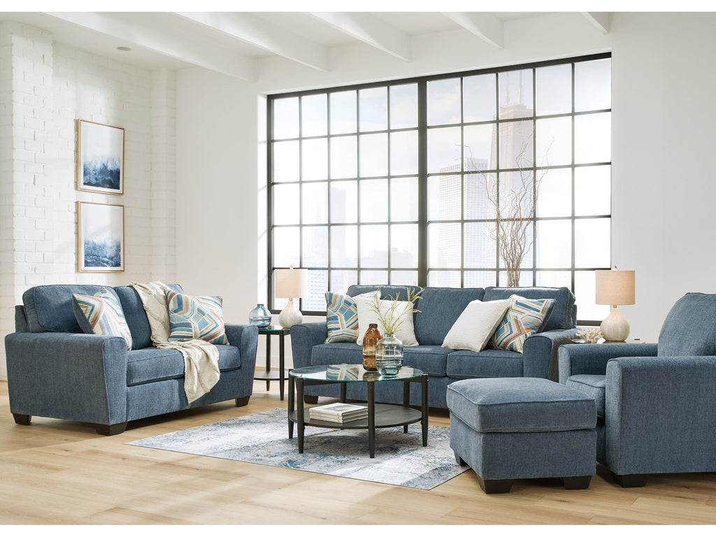Cashton Sofa, Loveseat, Chair and Ottoman, Blue