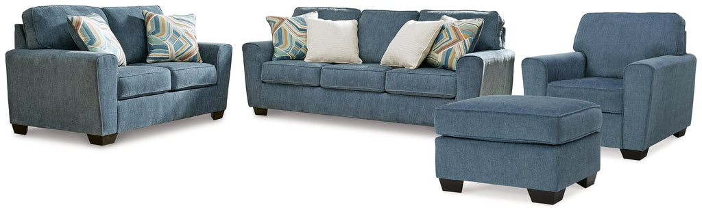 Cashton Sofa, Loveseat, Chair and Ottoman, Blue