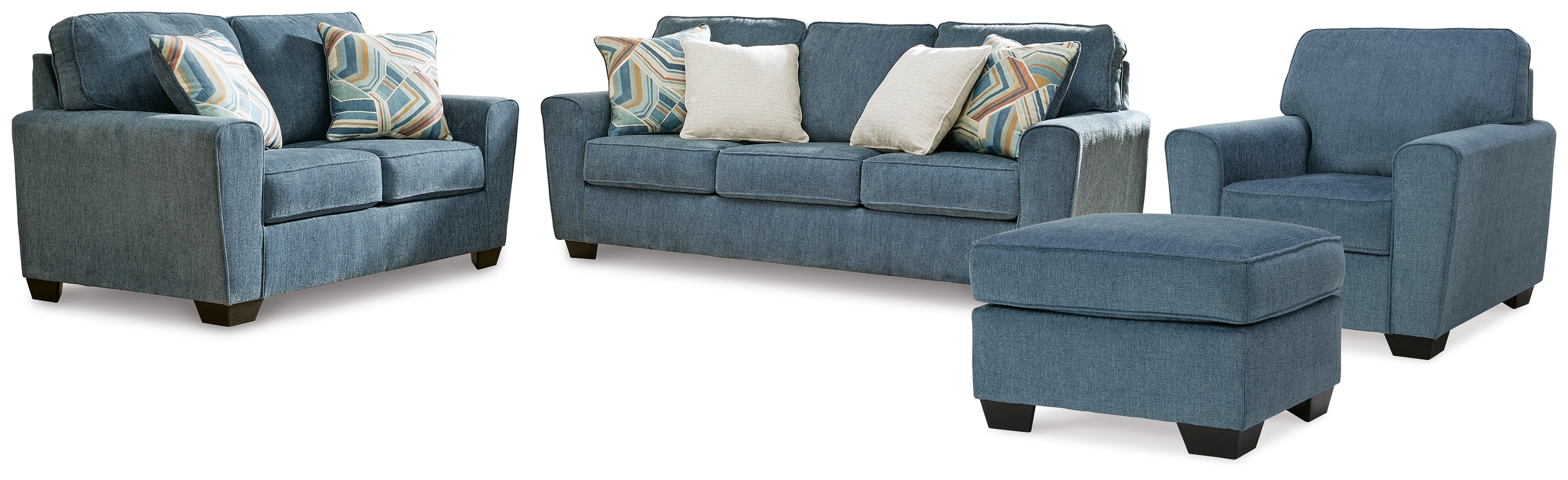Cashton Sofa, Loveseat, Chair and Ottoman, Blue