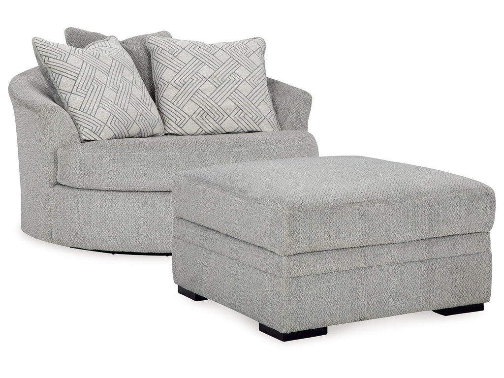 Casselbury Cement Oversized Swivel Chair and Ottoman