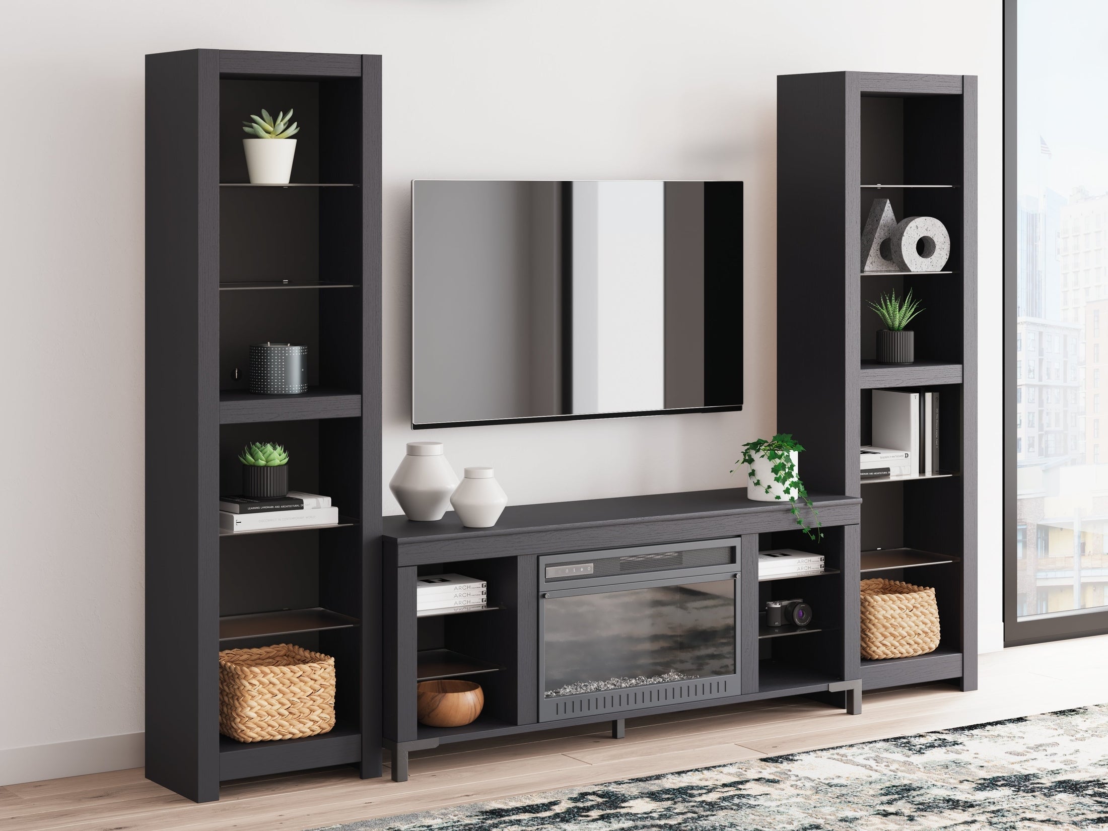 Cayberry Black 3-Piece Entertainment Center w/Electric Fireplace