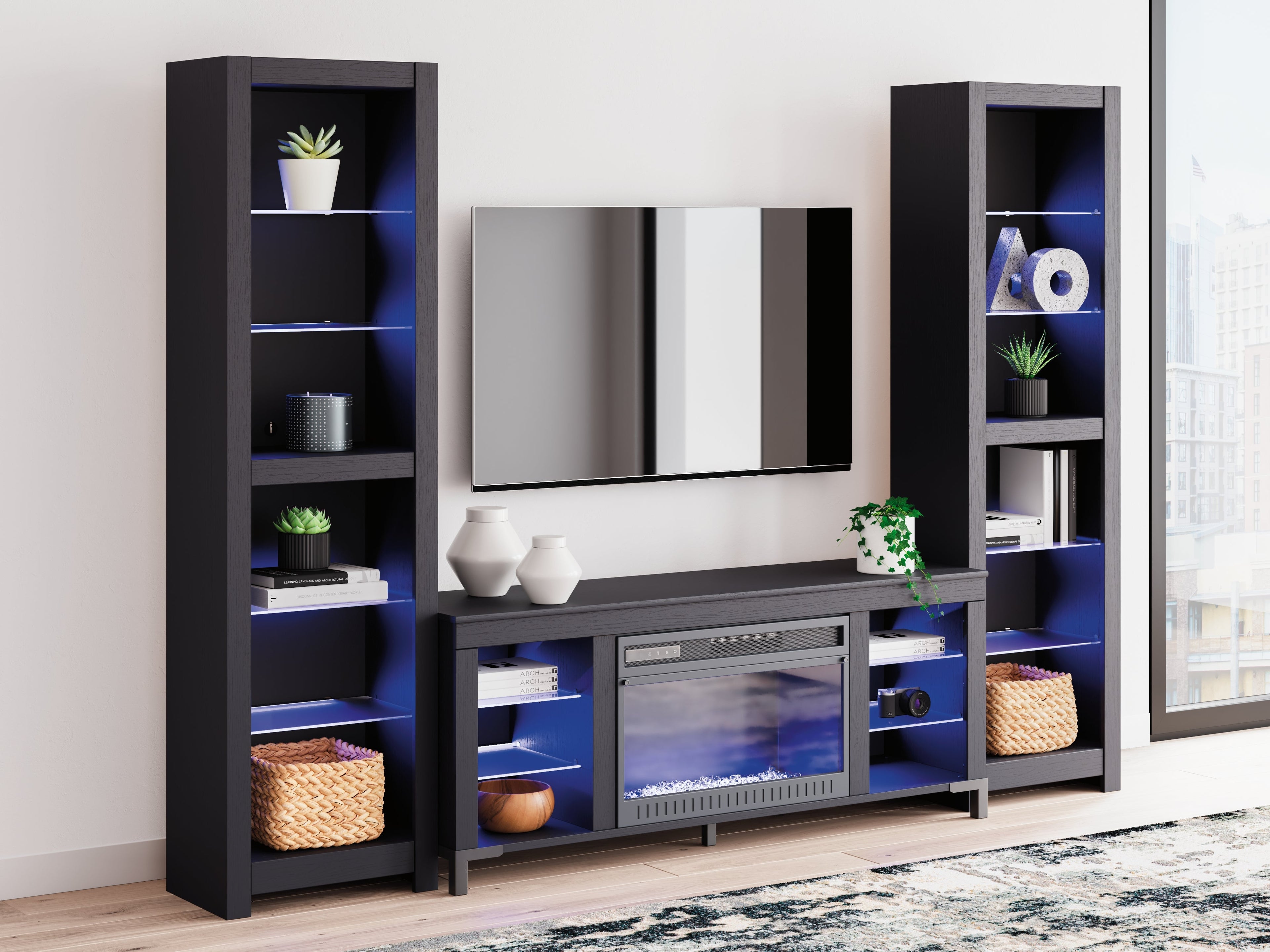 Cayberry Black 3-Piece Entertainment Center w/Electric Fireplace