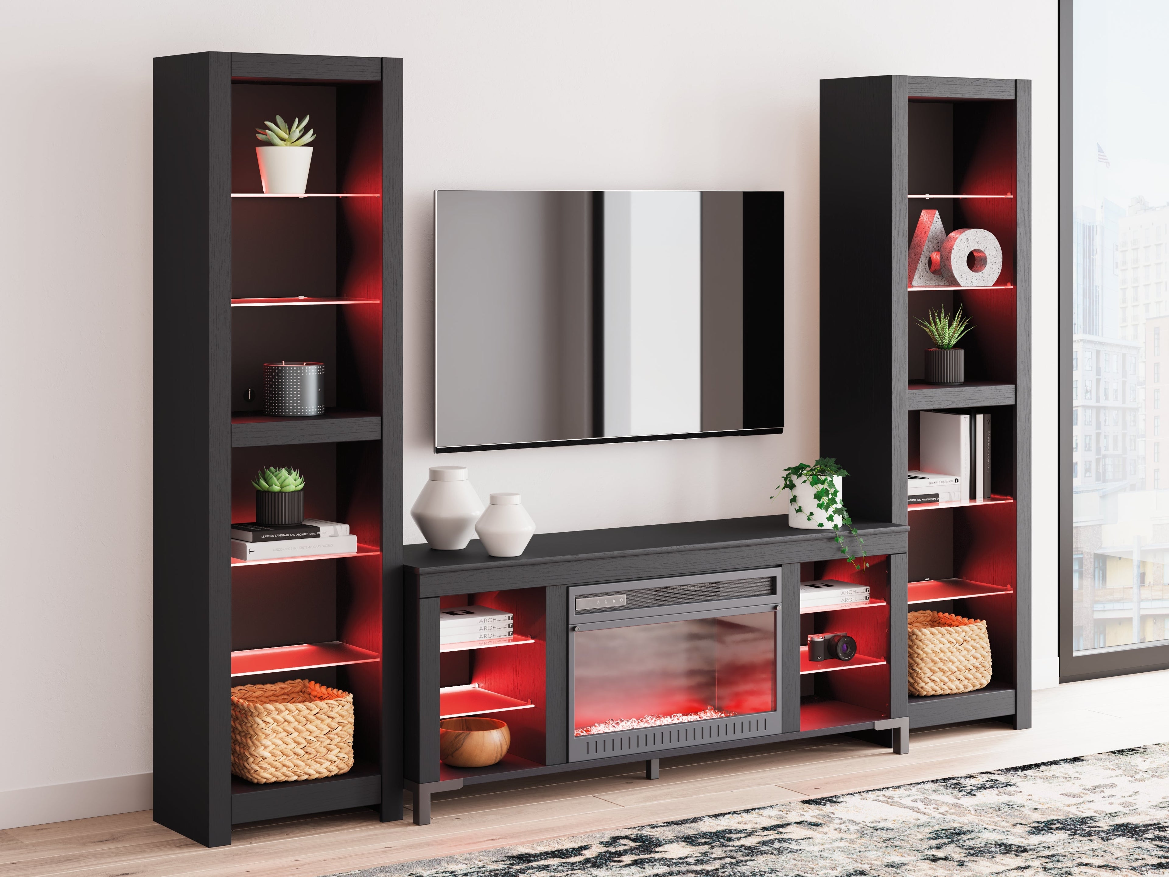 Cayberry Black 3-Piece Entertainment Center w/Electric Fireplace