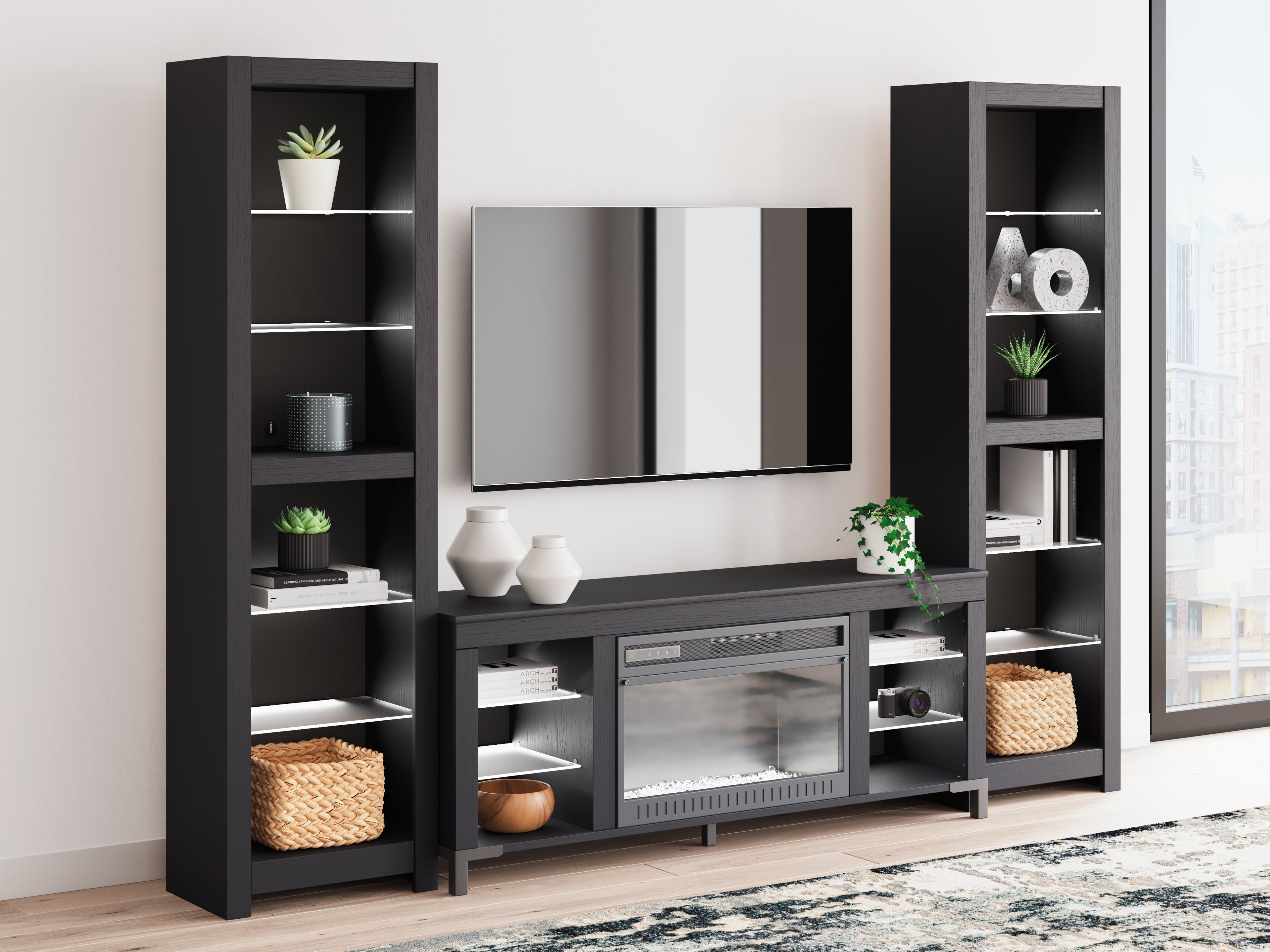 Cayberry Black 3-Piece Entertainment Center w/Electric Fireplace
