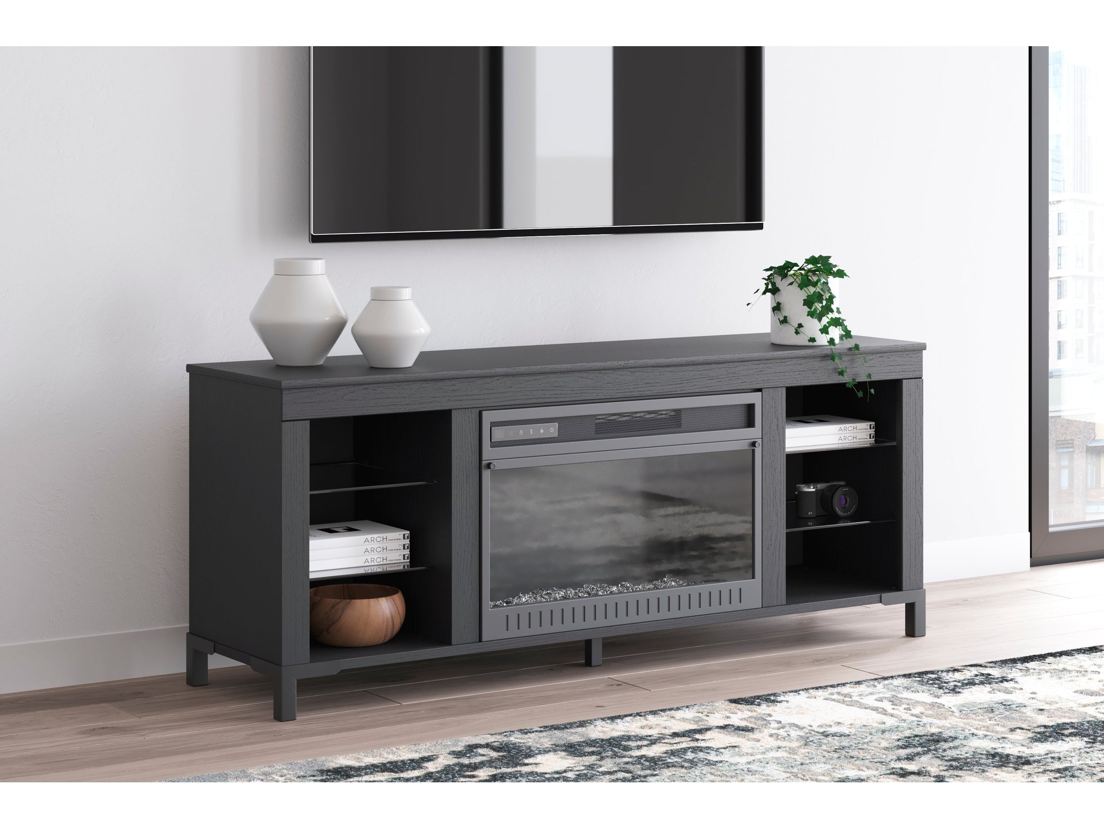 Cayberry Black 60" TV Stand with Electric Fireplace