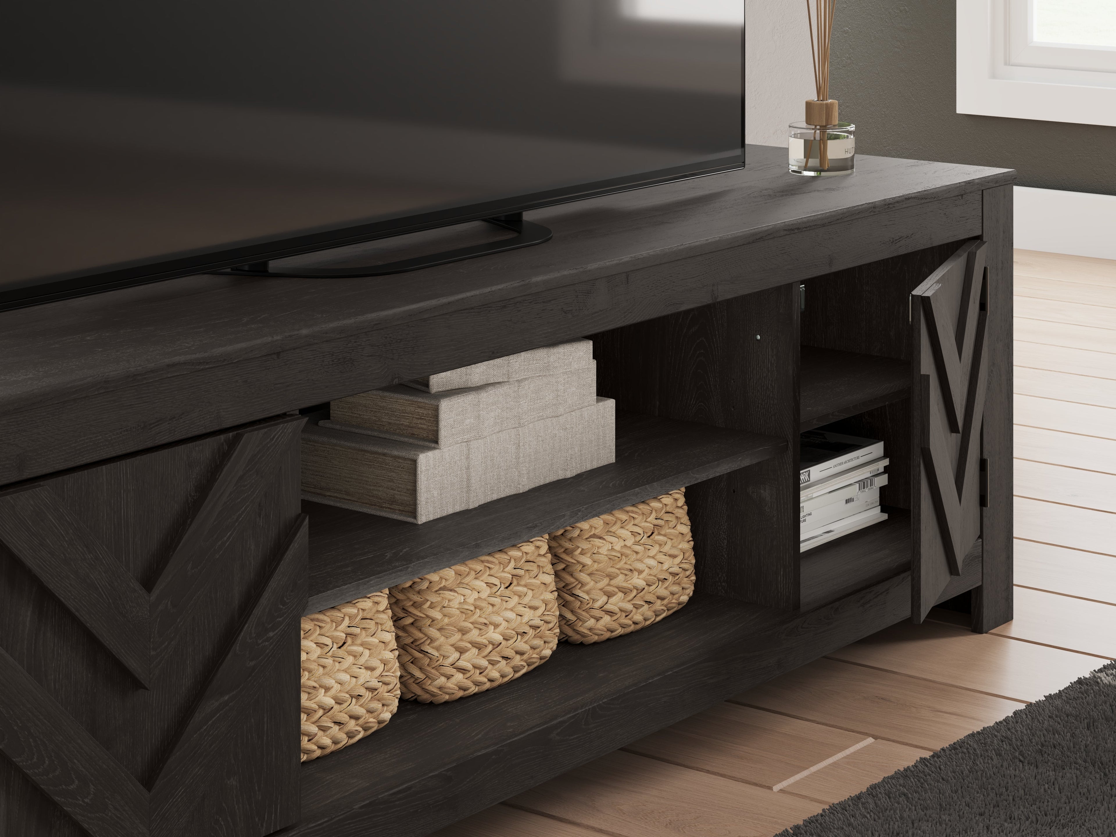 Cayboni Black LG TV Stand w/Fireplace Option