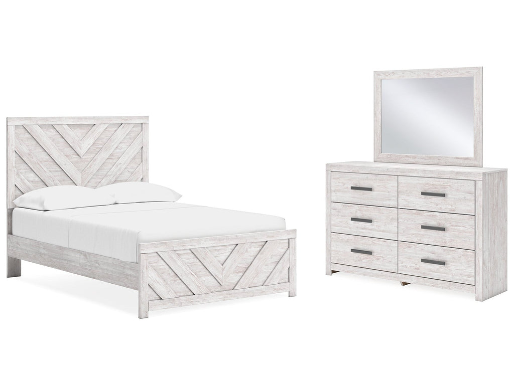 Cayboni Whitewash Full Panel Bedroom Set with Dresser and Mirror