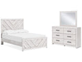 Cayboni Whitewash Full Panel Bedroom Set with Dresser and Mirror
