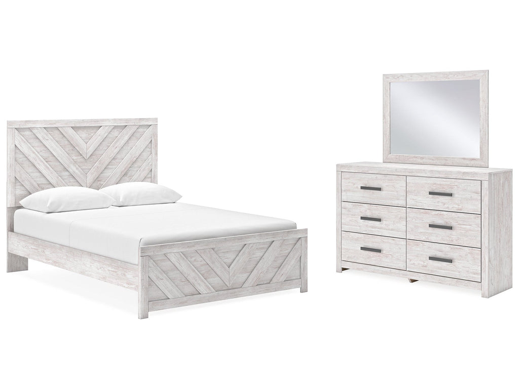 Cayboni Whitewash Queen Panel Bedroom Set with Dresser and Mirror