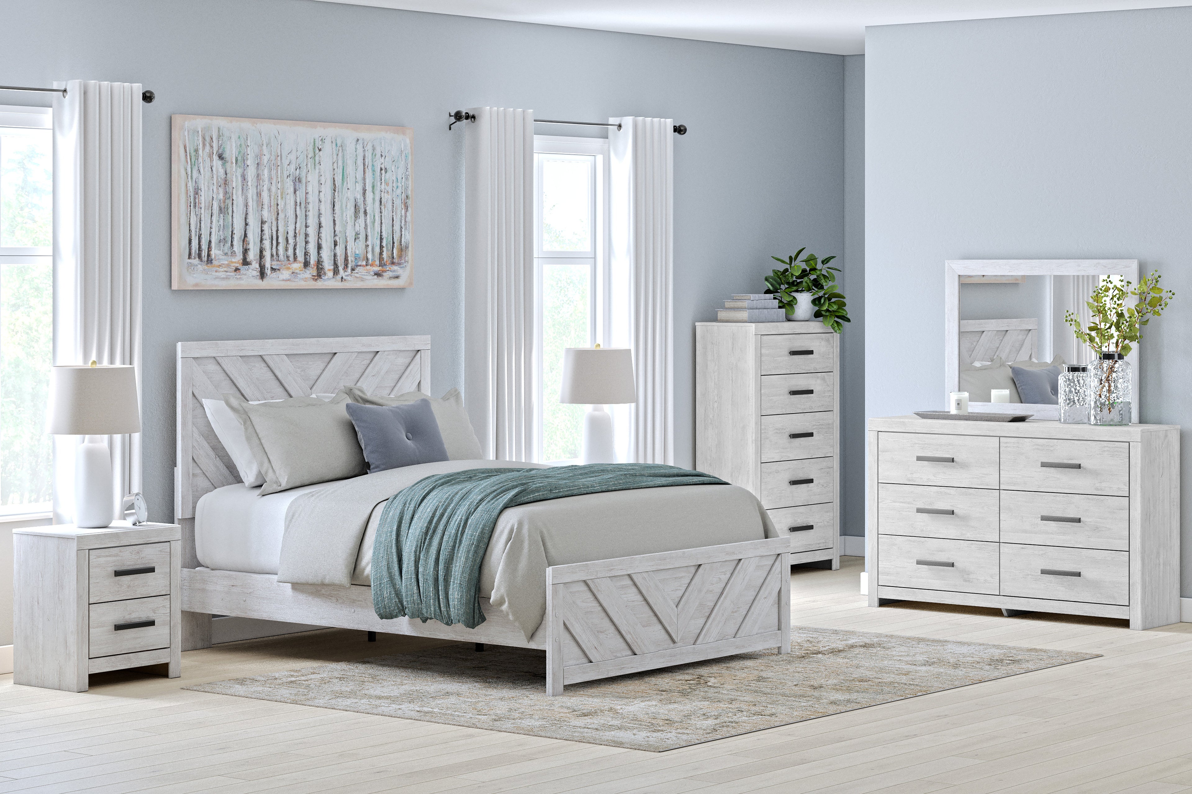 Cayboni Whitewash Twin Panel Bedroom Set