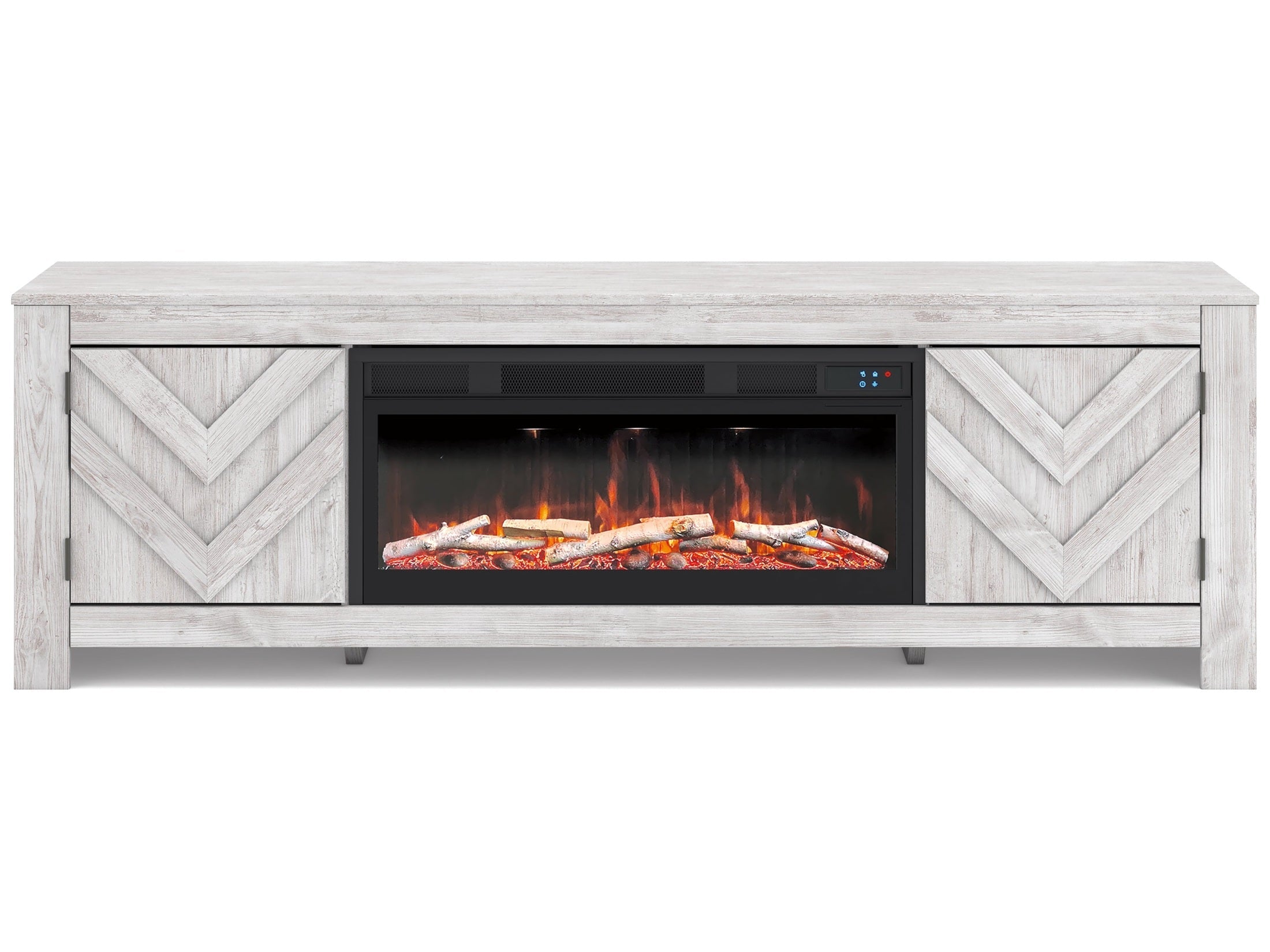 Cayboni Whitewash 71" TV Stand with Electric Fireplace