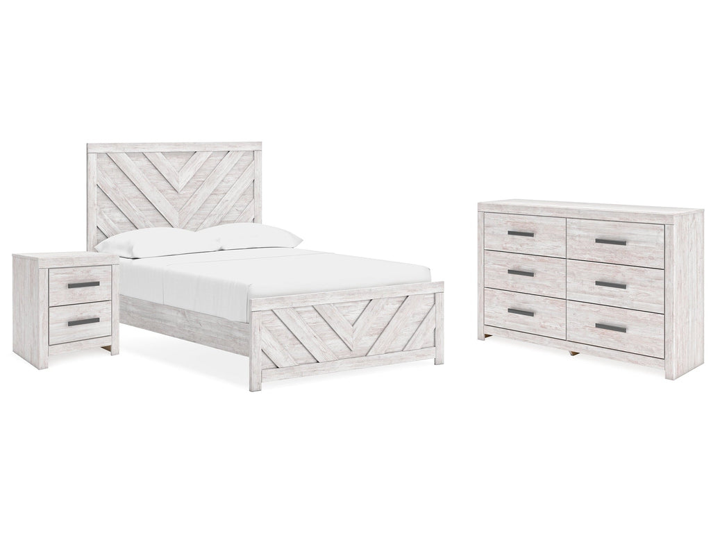 Cayboni Whitewash Full Panel Bed, Dresser and Nightstand
