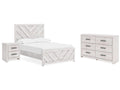 Cayboni Whitewash Full Panel Bed, Dresser and Nightstand