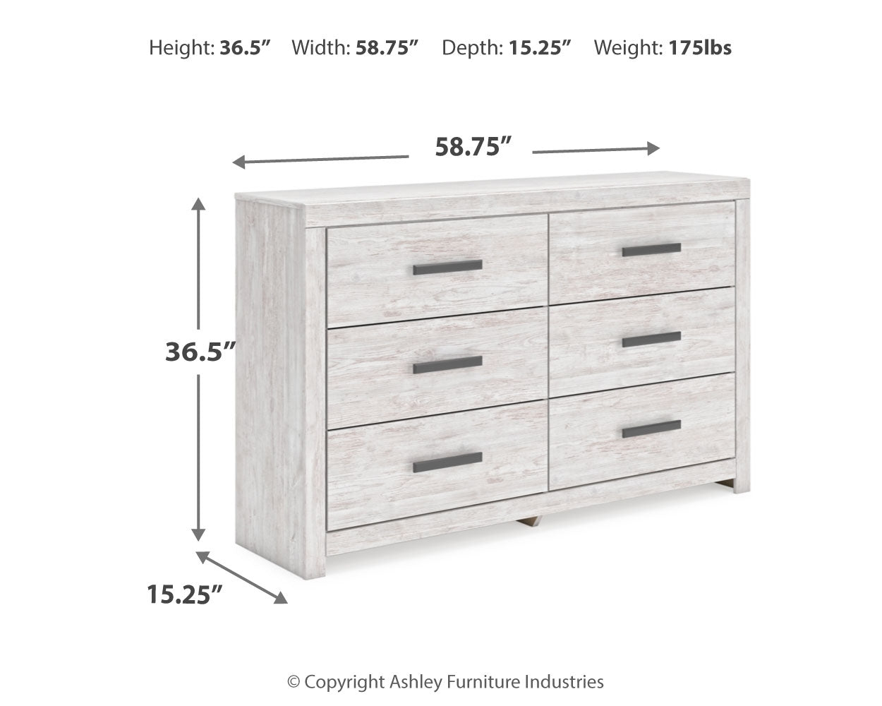 Cayboni Whitewash Full Panel Bed, Dresser and 2 Nightstands