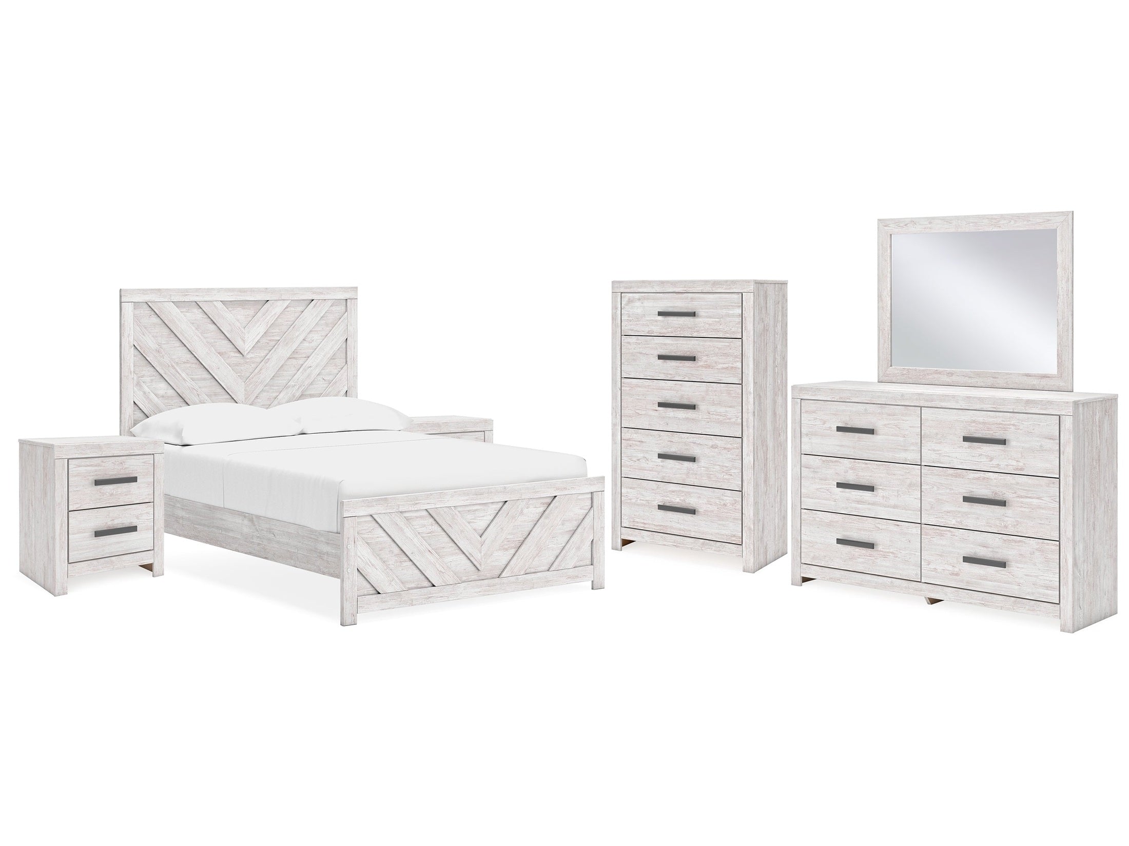 Cayboni Whitewash Full Panel Bedroom Set