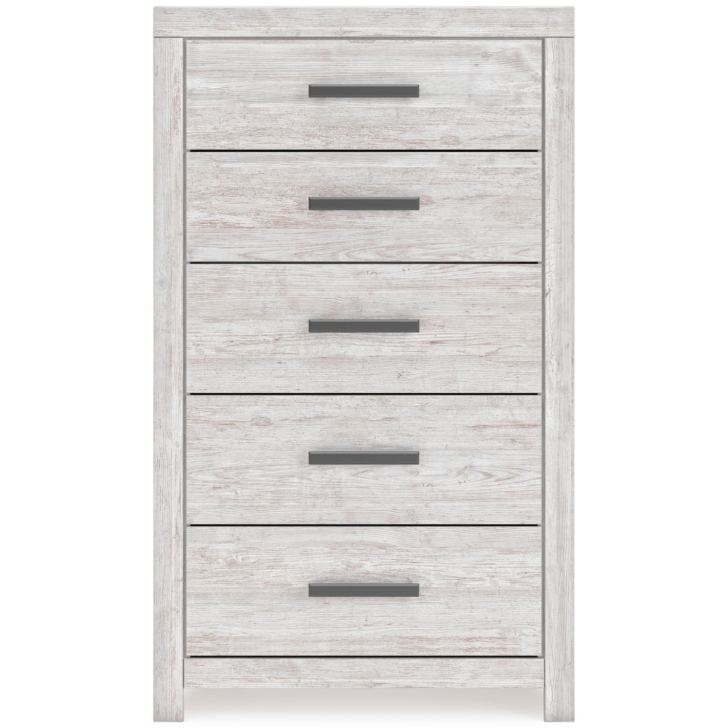Cayboni Whitewash Queen Panel Bed, Dresser, Mirror, Chest and 2 Nightstands