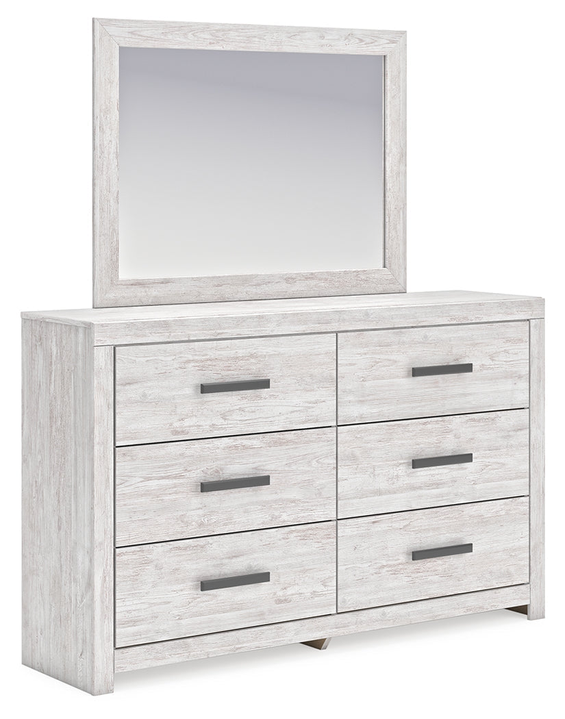 Cayboni Whitewash Full Panel Bedroom Set with Dresser and Mirror
