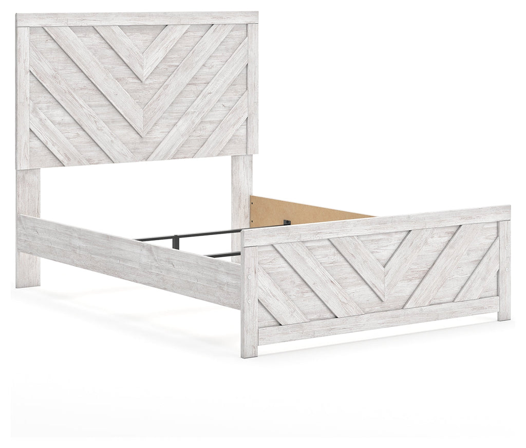 Cayboni Whitewash Full Panel Bedroom Set with Dresser and Mirror