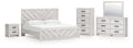 Cayboni Whitewash King Panel Bed, Dresser, Mirror, Chest and Nightstand