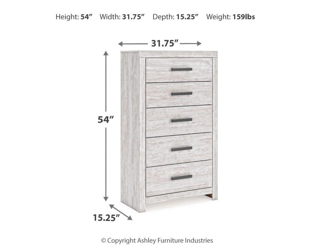 Cayboni Whitewash King Panel Bed, Dresser, Mirror, Chest and Nightstand