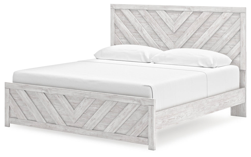 Cayboni Whitewash King Panel Bed, Dresser, Mirror, Chest and Nightstand