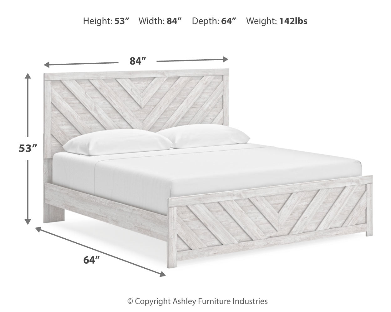 Cayboni Whitewash King Panel Bed, Dresser, Mirror, Chest and Nightstand