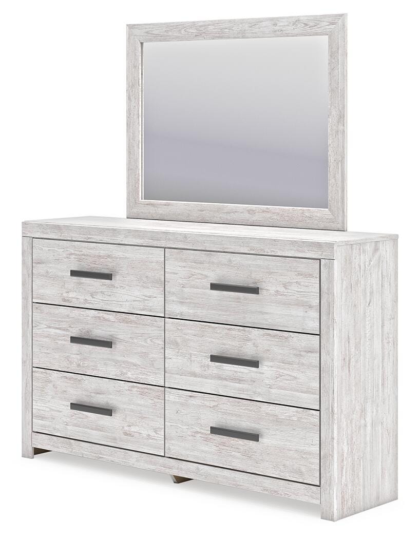Cayboni Whitewash King Panel Bed, Dresser, Mirror and Chest